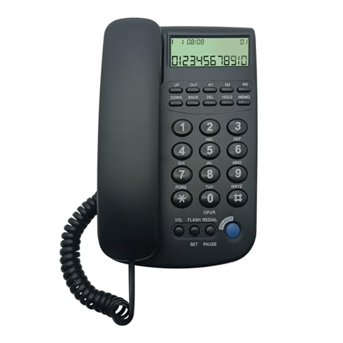 QRONCES Teléfono fijo de sobremesa, teléfono fijo para llamadas, recepción, oficina en casa, con pantalla LCD