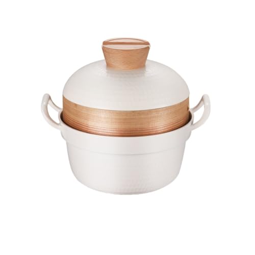 Vzqr ラーメン鍋 一人用 ホーロー鍋 IH対応 蒸し器付き ラーメン調理 煮込み 蒸し 青 (白いラーメン鍋+蒸し器)