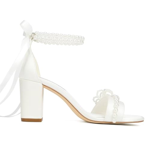Pearl Heels Wedding Shoes for Bride Open Toe Bridal Shoes Block Heel Wedding Sandals4