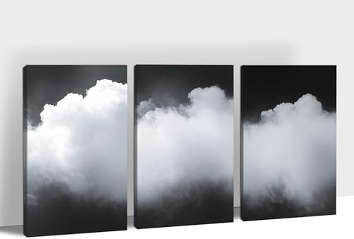 Hzddty 3 Panel Black and White Clouds Wall Art, Modern