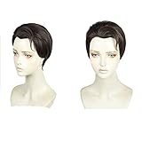 QWIFCMJF Detroit: Become Human Connor Cosplay Wig Role Play Hair Slicked-Back Synthetic Short Hair Costume Cosplay Props + Wig Cap