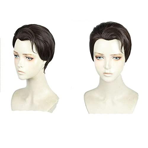 QWIFCMJF Detroit: Become Human Connor Cosplay Wig Role Play Hair Slicked-Back Synthetic Short Hair Costume Cosplay Props + Wig Cap