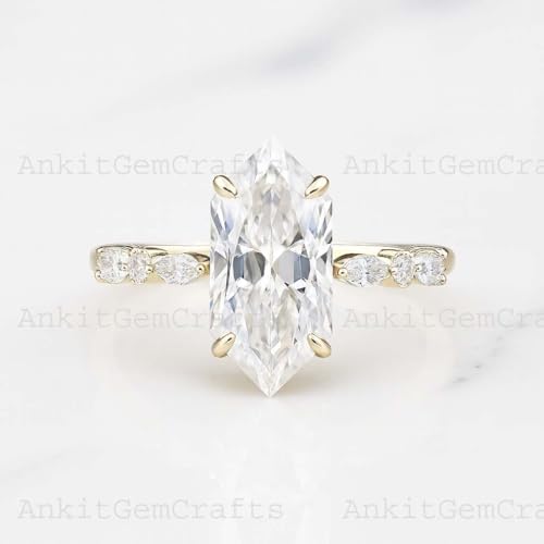 Elongated Hexagon Cut Moissanite Engagement Ring 14K Yellow Gold Custom Dainty Bridal Wedding Ring Unique Anniversary Birthday Jewelry Gift for Her2