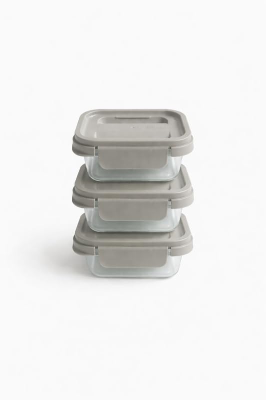 Image of LocknLock 230 ml Airtight Food Storage Container (Pack of 3) | BPA Free Mini Plastic Boxes | Leakproof 4 Side Lock | Small Snack & Dry Fruit Storage Containers | Transparent /Grey