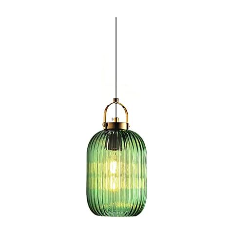 HJXDtech Modern Lovely Green Striped Glass Lampshade Pendant Light Brass Finish Ceiling Drop Light Premium Retro E27 Loft Bar Hanging Lamp (S) Cover