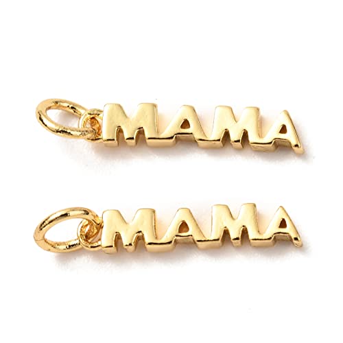 KitBeads 10pcs 18k Real Gold Plated MAMA Charms Brass Word Mother Pendants Love Mother Memory Ornament Charm for Jewelry Making Bulk