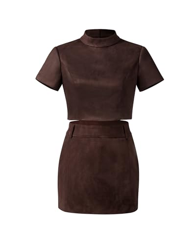 JW PEI Women's Grace Faux Suede Crop Top and Mini Skirt Set