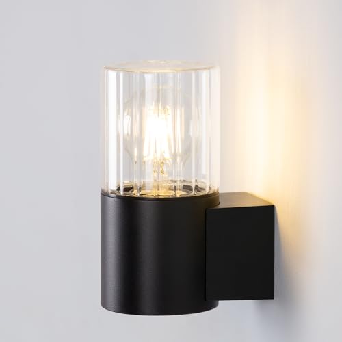 DAWALIGHT Applique Murale en Verre Exterieur/Interieur E27, IP44 Étanche Mural Lampe Éclairage pour Entrée Jardin Chambre Couloir Salon, Noir