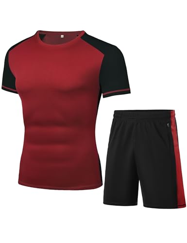 Wayleb Completo Sportivo Uomo Estivo - Tuta da Fitness Con Maniche Corte e Pantaloncini - Tuta da Ginnastica per Jogging, S-XXL