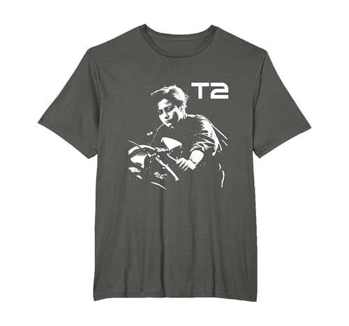 Terminator 2 Judgement Day John Connor Bike T-Shirt, Men's Big and Tall, Asphalt Grey, 2X Tall