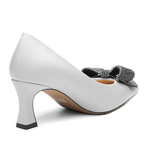 Image of Heels for Women Closed Patent Pointed Toe Bow Pumps Slip on Kitten Low Heels Wedding Party Dress Office Shoes 2.5Inch