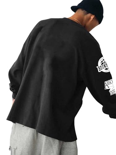 GORGLITTER Men's Loose Fit Letter Graphic Drop Shoulder T-Shirt Oversized Casual Long Sleeve Trendy Tee Tops2