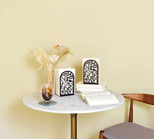 CNK Premium BookEnds - Heavy Duty Metal Book Stoppers for Home Office, Decorative Book Shelf Holders (Hummingbird Black)