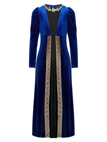 Robe médiévale fille cadeau de princesse Renaissance en velours bleu royal 9-10 ans