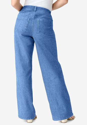 Roaman's Women's Plus Size Invisible Stretch Iconic Wide-Leg Jean2