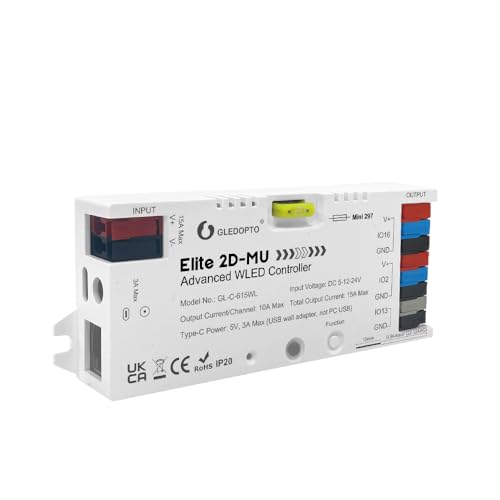 SpyShop Controlador LED Inteligente WLED con Wi-Fi | Basado en ESP32 con Relé y Micrófono Integrado | Compatible con Tiras LED RGB Digitales 5-24 V (WS2812B, SK6812, WS2815)