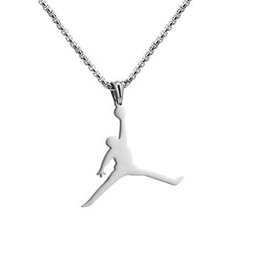 QKEOISUD Collar con colgante de estrella de baloncesto, para hombre, personalizable, hip-hop, rock, plata, acero titanio, accesorios de joyería minimalistas, regalos para fanáticos del baloncesto, 0