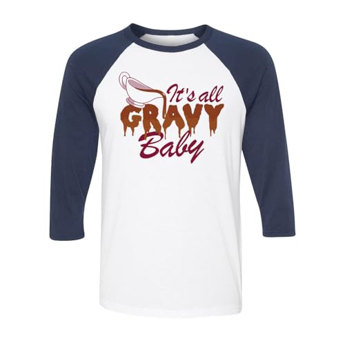 TeesAndTankYou It's All Gravy Baby Three-Quarter Raglan Sleeve Baseball Shirt Unisex 2X-Large White/Navy