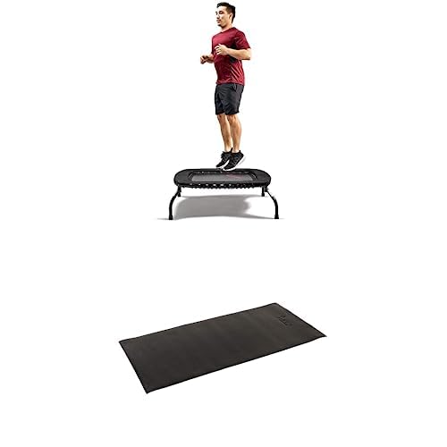 Image of Sunny Health & Fitness Springless Mini Fitness Trampoline Premium Adjustable Bungee-Style Indoor /Outdoor Exercise Rebounder (40 inch) SF-S021048 + Home Gym Foam Floor Protector Mat