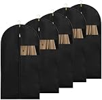 Pack of 5 Jersey Bag, 40 Inch Suit Bags for Men, Black Garment Bags with Zipper and Clear Window, Breathable Suit Dust Cover Garment Bag for Hanging Clothes, Suit Bags for Closet Storage and Travel