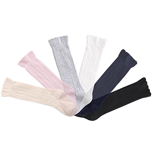 Petrass Knee High Socks Baby Girls,Infant Ruffle Knee High Socks,Toddler Knee High Socks White
