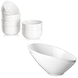 DOWAN 10 OZ White Small Bowls Set of 6 + 26 Ounce Salad Bowls Pasta Bowls Set of 2