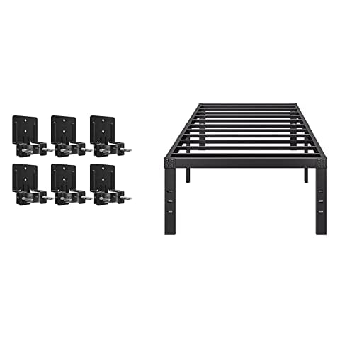 COMASACH Twin Bed and 6 Pcs Non Slip Mattress Gaskets, No Box Spring Needed, 14 Inch Black Metal Platform Bed Frame, 2000Lb Heavy Duty Steel Slat Support, Noise Free Mattress Foundation Cover