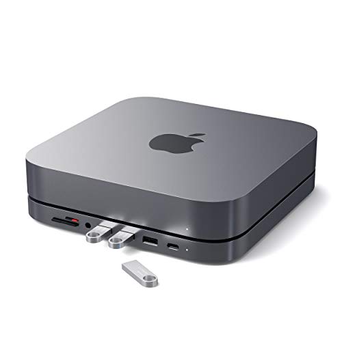 SATECHI アルミニウム Type-C ハブ & スタンド – Mac Mini (2018 以降) と互換性あり – USB-C データポート、Micro/SD カードリーダー、USB 3.0 & ヘッドフォンジャックポート (スペースグレー)