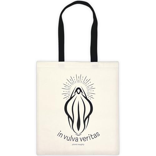 planet naughty in vulva veritas Tasche, Vulva Beutel mit schwarzen Henkeln, kleines Geschenk für Frauen, Pride Accessoire, Pride Outfit, csd Outfit, lgbtq, Feministinnen, tote bag