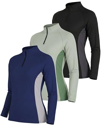 Real Essentials 3 Pack: Womens Dry-Fit Long Sleeve Quarter Zip & Full Zip Up Hoodie Workout Jacket (Available in Plus)