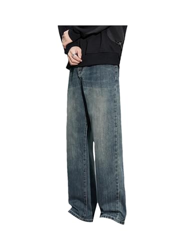 Men Winter Fleece Baggy Straight Jeans Classic Vintage Wide Leg Denim Pants Thickened Warm Trousers