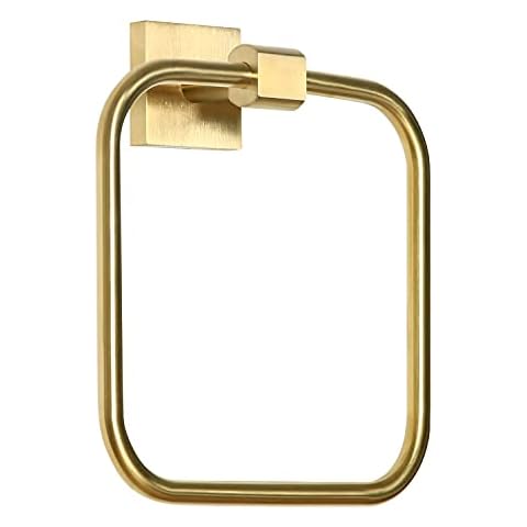 HouseAid Square Hand Towel Ring for Bathroom Stainless Steel Towel Holder Modern Hand Towel Hanger Wall Mounted Brushed Gold Cover