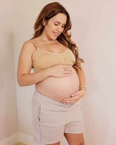Stelle Nursing Bras Maternity Bra for Breastfeeding Pregnancy Wireless Bralette with Pads, Extenders（Beige,L） — view 2