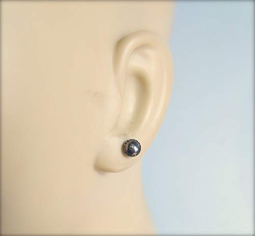 Pyrite Earrings Studs Mens Black and Brown in Oxidized Sterling Silver3