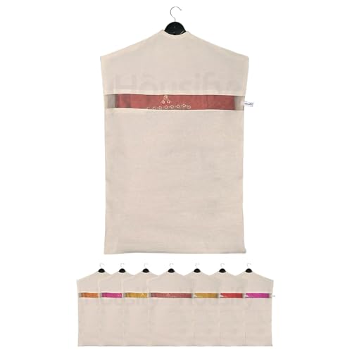 Image of Hanging Cotton Saree Covers with Zip (Set of 6) of 30x 18 (Inches) For saree storage bags | Haniging Cotton Saree Cover /Bags for Saree /clothes (HANGERS ARE NOT INCLUDED WITH SAREE COVER) (6)