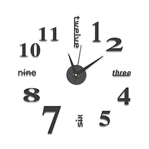 Eurobuy Reloj de Pared 3D,Reloj de Pared Grande sin Marco con Números Grandes,Reloj Silencioso DIY para Casa, Salón, Dormitorio, Oficina