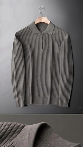 Men's Business Vertical Stripe Sweater Autumn Winter Casual Slim Fit Knitwear Pullover Half Zip Top4