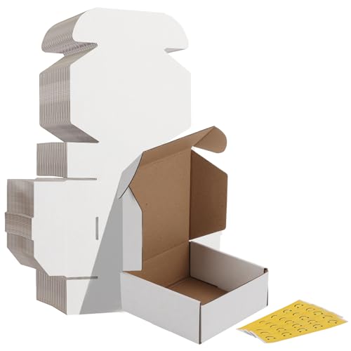 HORLIMER 5x5x2 Shipping Boxes Set of 30, White Corrugated Cardboard Mailer Box for Packing Small Business
