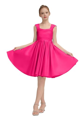 Short Bridesmaid Dresses for Girls Satin Flower Girl Dress for Wedding Pleated Party Evening Dress for Girls