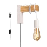 SUNLLOK Modern Plug in Cord Wood Wall Lamp Rustic Lift Pipe - Rustic Pendant Light Adjustable Hangin