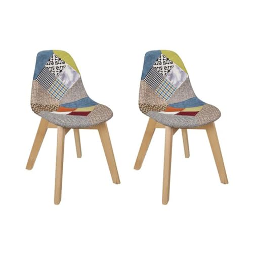 HOME DECO KIDS, HD6901, Lot de 2 Chaises Patchwork, Enfant Multicolore en Hêtre, Design Scandinave, Confort Optimal, Pratiques 39x57,8x31 cm, Hauteur d'Assise...