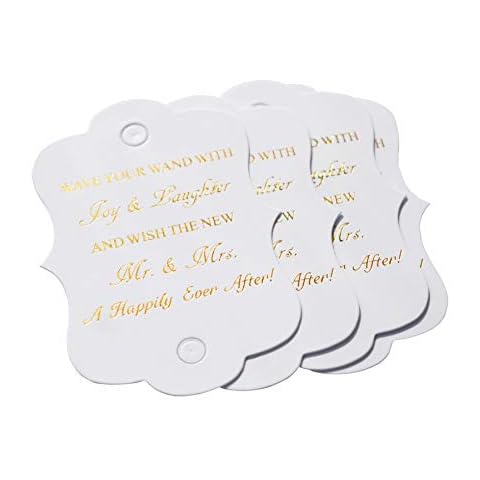 Kingsnow 50 Pack Wedding Wand Favor Tags, Ribbon Wand Tags, Wedding Send Off Tags, Exit Wand Tags, Gold Foil Tags, Tags for Wedding Ribbon Wands Cover