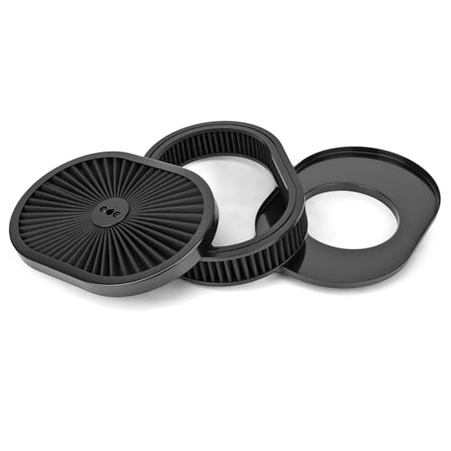 GDUKOP 12x2 High Flow Oval Air Cleaner Filter Assembly Compatible with GMC Chevy Ford Chrysler Dodge V8 for Carburetor 5-1/8 Carb Neck Flow-Thru Lid Washable and Reusable Black Chrome