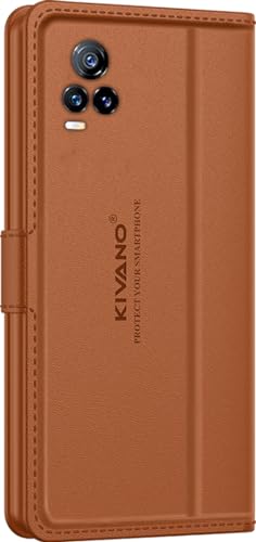 Image of KIVANO LUXE Compatible for Vivo Y73 Luxury Handmade Leather Magnetic Flip Folio Case | Card Holder & Kickstand | Slim Protective Cover | Unisex - Brown
