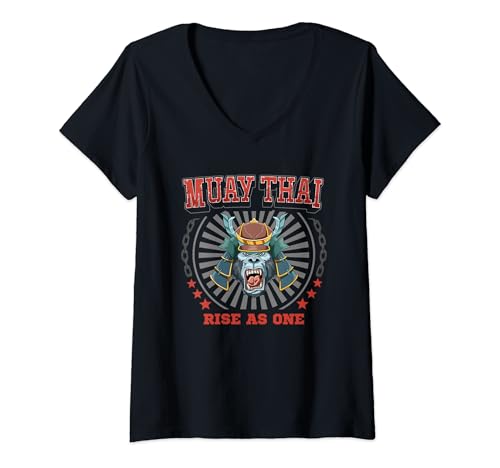 Mujer Muay Thai Rise As One - Thai Boxing Samurai Gorilla Camiseta Cuello V