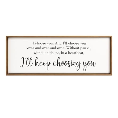 flangairy 35×11.8 Inche I Choose You Wall Art, Wooden Large Romantic Love Quotes Sign, Couple Above Bed Wall Decor For Bedroom Living Room Fireplace Home Decor