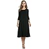 HOTOUCH Women's 3/4 Sleeve Casual Loose Solid Midi T-Shirt Dress (Black XL)
