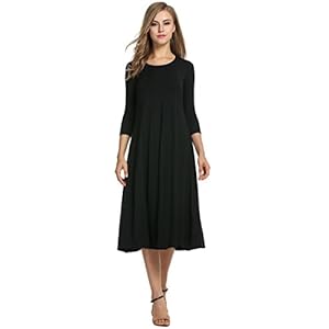 Hotouch-Womens-34-Sleeve-A-line-and-Flare-Midi-Long-Dress HOTOUCH Women's 3/4 Sleeve Casual Loose Solid Midi T-Shirt Dress (Black XL)
