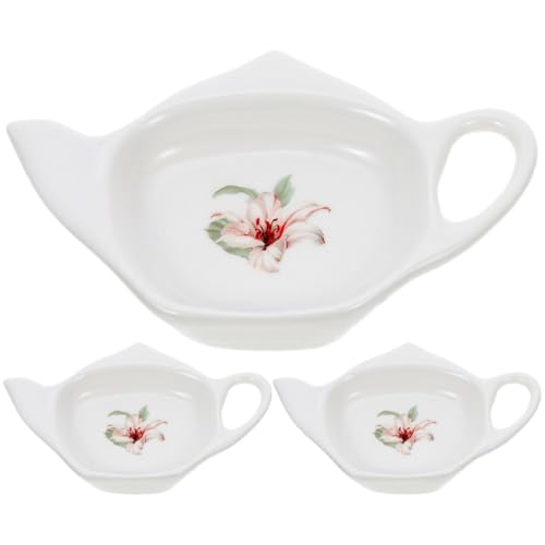 Toyvian Lot de 3 Porte-Sachets de Thé en Céramique Blanche Plateau Décor Floral Dimensions Compactes pour Maison Hôtels et Salons de Thé Accessoire Pratique pour Infusion et