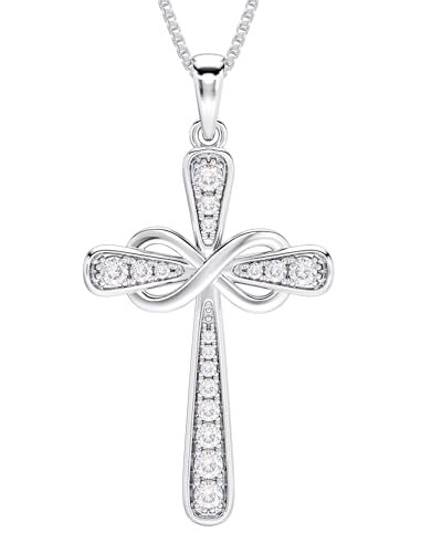 YL 925 Sterling Silver Cross Necklace for Women Halo Infinity Pendant Birthstone Jewelry for Mom
